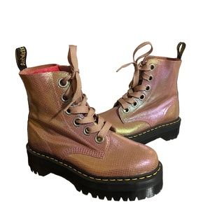 Iridescent Molly Pink Doc Marten Lace-Up Ankle Boots